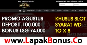 QQ998 – Deposit 100Rb Bonus Langsung 74Rb Khusus SLOT TOx8